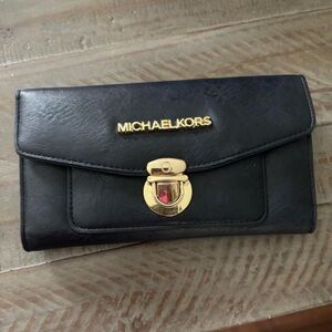 Michael Kors Navy Blue Wallet with Gold Accents